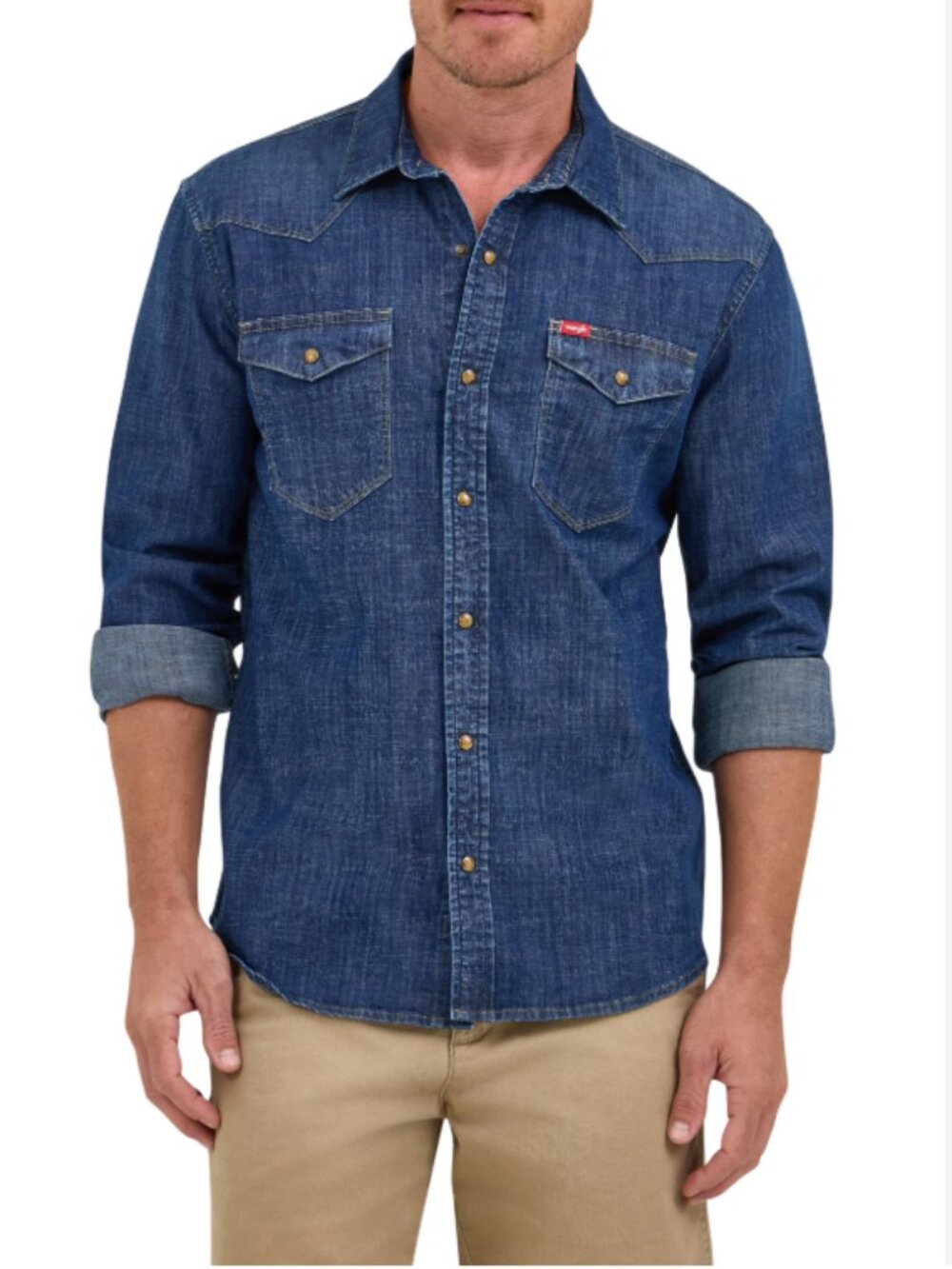 Wrangler Denim Western Snap Shirt in Dark Wash L